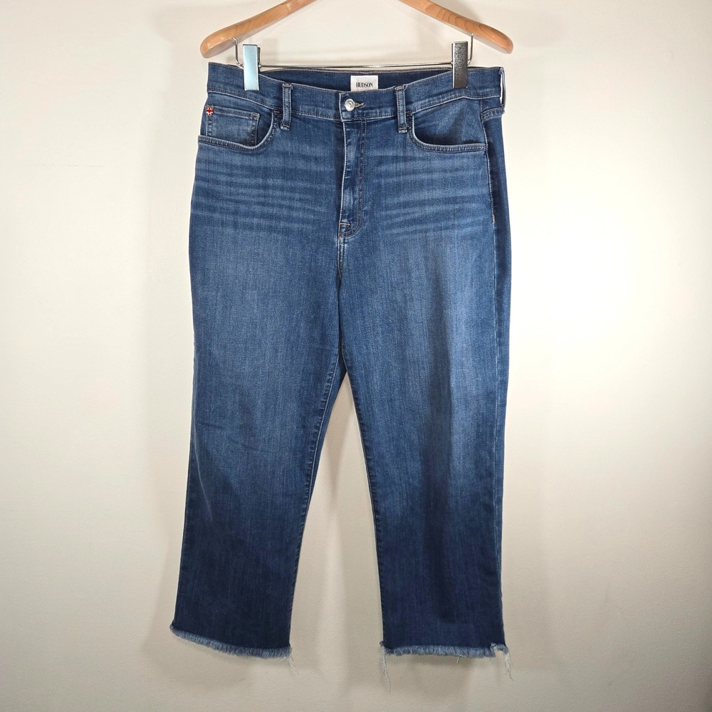 Hudson Noa Jeans Womens 32 Blue High Rise Straight Leg Raw Frayed Hem Denim